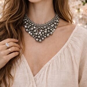 Charter Club Gray Pearl Shaky Bib Statement Necklace NWT FREE EARRINGS